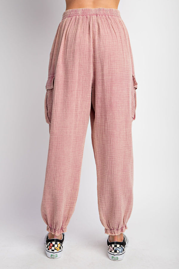 GAUZE MINERAL WASHED CARGO PANTS, MAUVE - Dry Land Decor