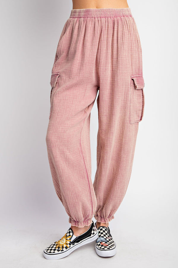 【BAON】23FW★ [BAONHAUS] Ribbon Banding Peach Fuzz Cargo Pt Women's Prince Of Wales Drawstring Trousers | PXG