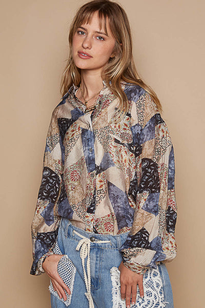 BRINK BUTTON DOWN, NAVY/TAUPE