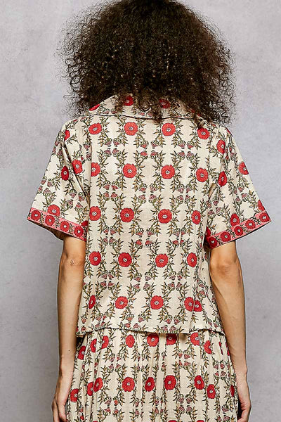SCALLOPED COLLAR BLOUSE, CREAM/RED