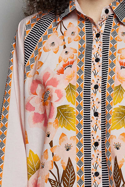 VINTAGE-INSPIRED FLORAL PRINT BUTTON DOWN, PINK MULTI