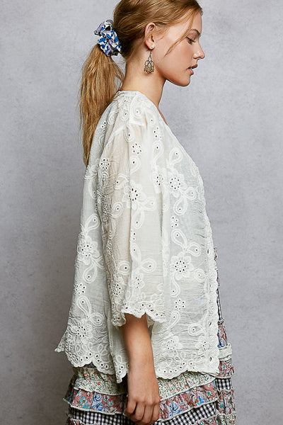 CROCHET BUTTON DOWN, OFF WHITE