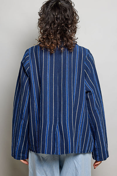 STRIPED WOVEN BLAZER, NAVY MULTI
