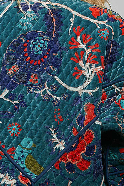 QUILTED VELVET JACKET, TEAL GREEN