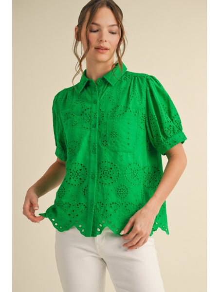 LENNY LACE TOP, KELLY GREEN