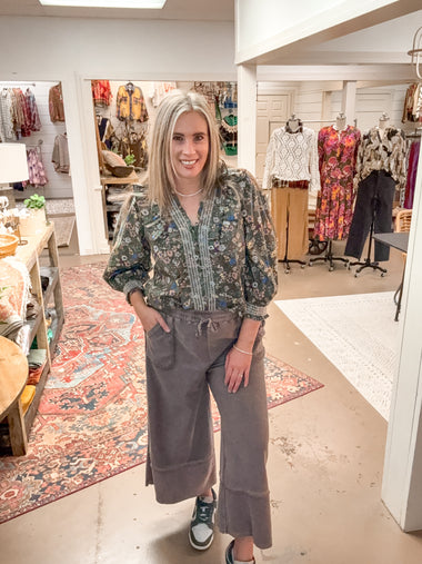 TERRY KNIT PALAZZO PANTS, ESPRESSO