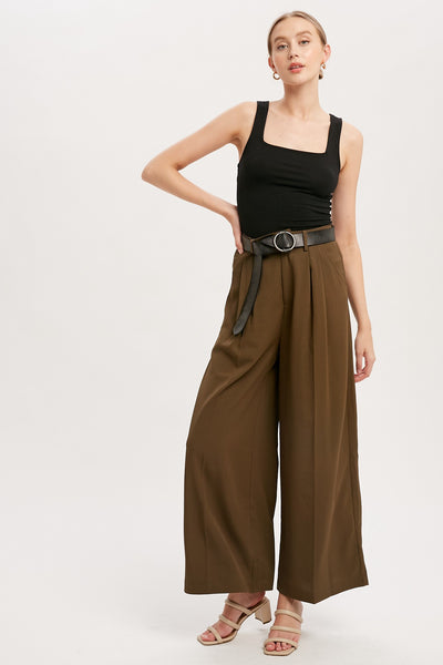 WIDE LEG PANTS, OLIVE