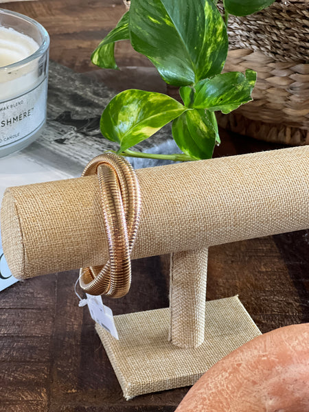 WATER RESISTANT 2 STRAND RIBBED TWISTED BRACELET, GOLD