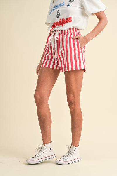 STRIPE TWILL SHORTS, RED