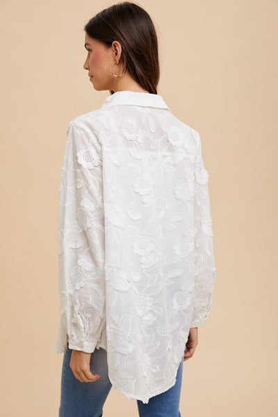 FLOWER LAYERS OVERSIZED BUTTON DOWN, IVORY