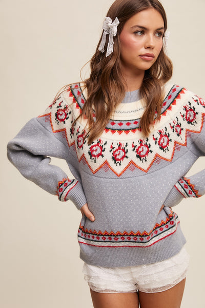 FAIR ISLE SWEATER, DUSTY BLUE