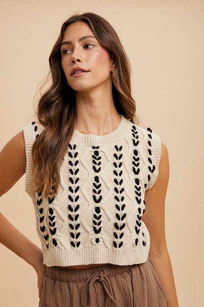 FISHERMAN SWEATER VEST, OATMEAL/BLACK