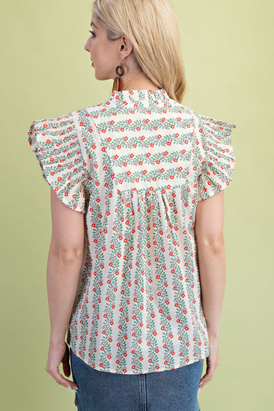 SELAH SMOCKED RUFFLE SLEEVE BLOUSE