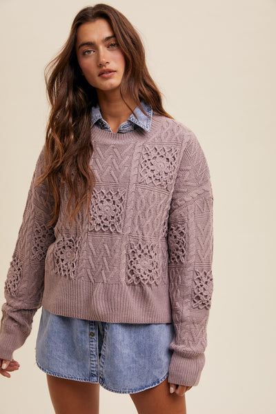 FLORAL CROCHET EMBROIDERED SWEATER