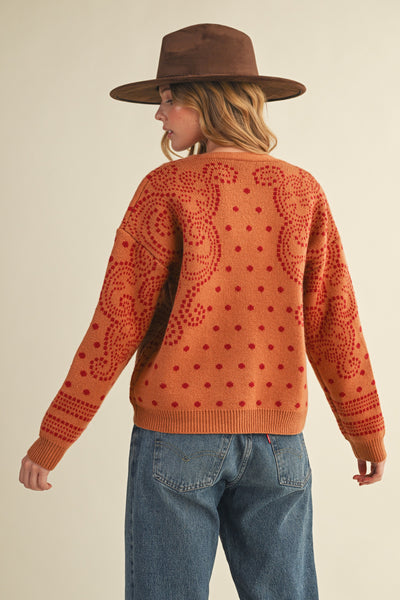 DOT ART CARDIGAN, GINGER/RED