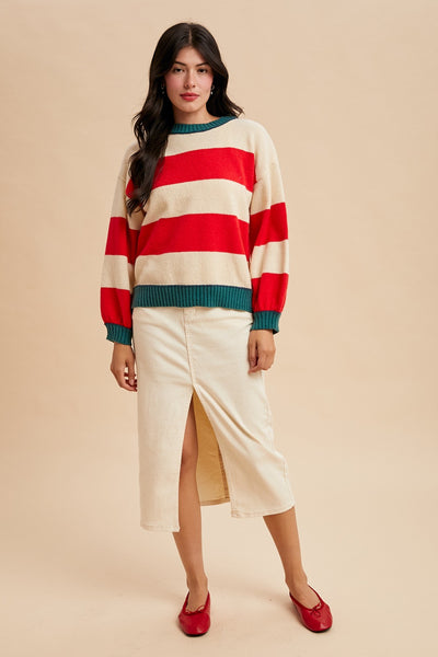 CHRISTMAS COLOR BLOCK STRIPE SWEATER