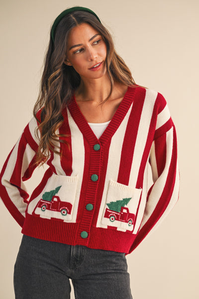 CHRISTMAS VACATION SWEATER CARDIGAN, RED