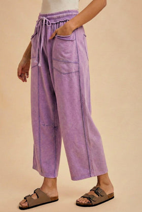 MADDIE MINERAL WASH BARREL PANTS, PURPLE