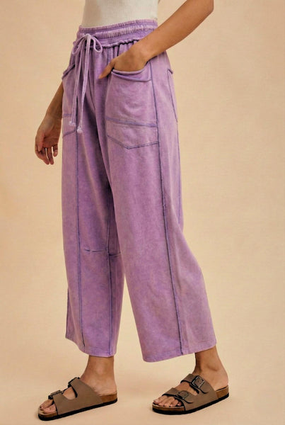 MADDIE MINERAL WASH BARREL PANTS, PURPLE