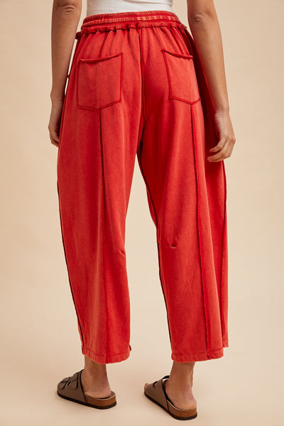 MADDIE MINERAL WASH BARREL PANTS, MINERAL RED
