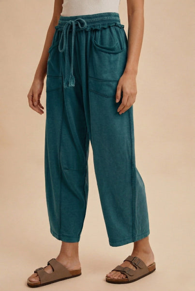 MADDIE MINERAL WASHED BARREL PANTS, TEAL