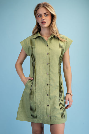 PIN-TUCK DETAIL SHIRT DRESS, GREEN