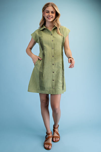 PIN-TUCK DETAIL SHIRT DRESS, GREEN