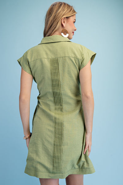 PIN-TUCK DETAIL SHIRT DRESS, GREEN