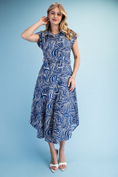 MARBLED PRINT BUTTON DOWN, NAVY MIX