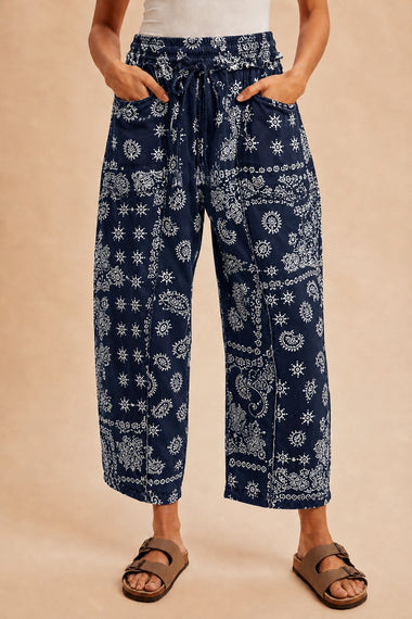 BANDANA BARREL FIT PANTS, NAVY