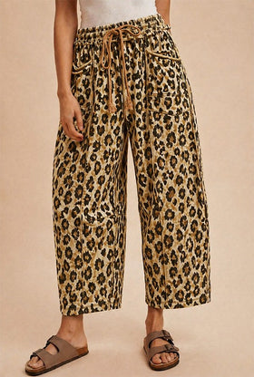 MADDIE MINERAL WASHED BARREL PANTS, LEOPARD