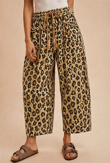 MADDIE MINERAL WASHED BARREL PANTS, LEOPARD