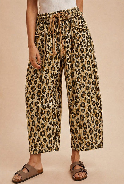 MADDIE MINERAL WASHED BARREL PANTS, LEOPARD