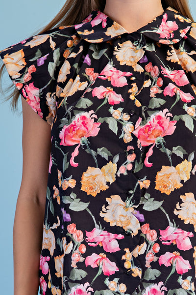BUBBLE SLEEVE BLACK MIX BLOUSE