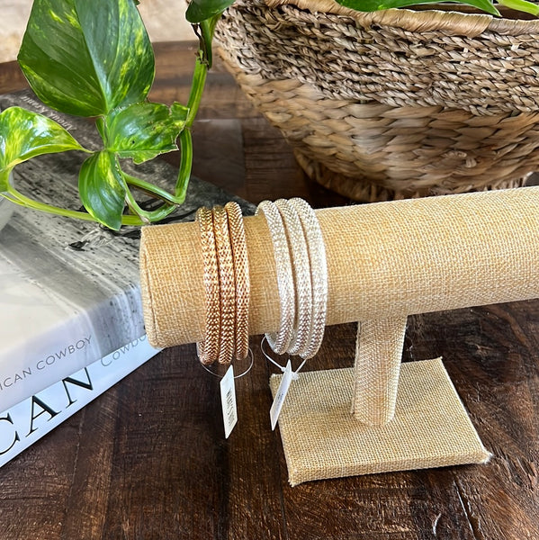 S/3 STRETCHED METAL CHAIN STRETCH BRACELETS, SILVER