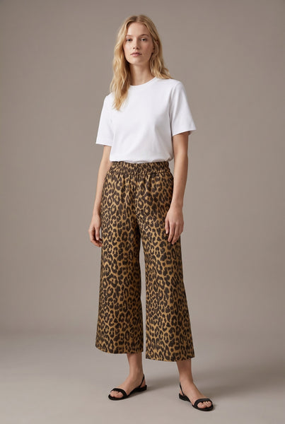 LEOPARD PRINT WIDE LEG PANTS