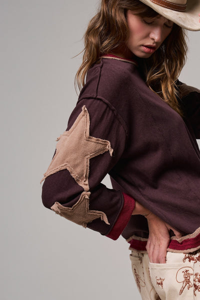 LONE STAR PATCHWORK TOP, BROWN