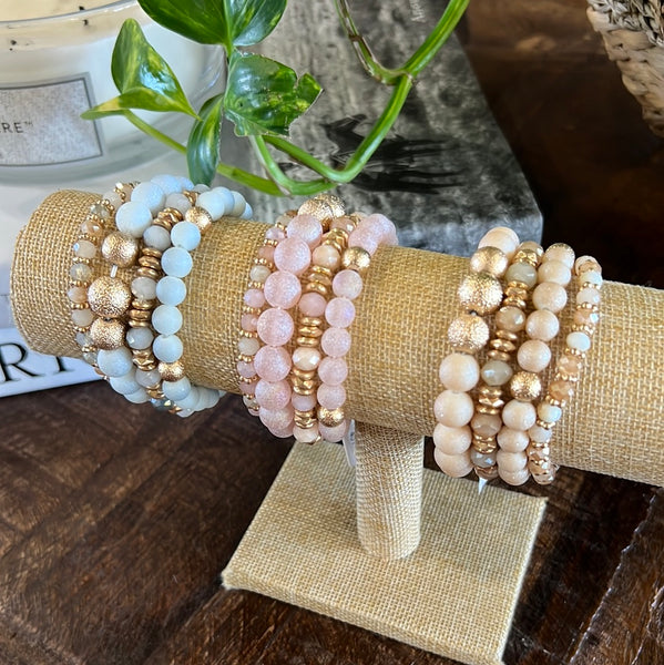 S/4 STONE, GOLD & CRYSTAL STRETCH BRACELETS