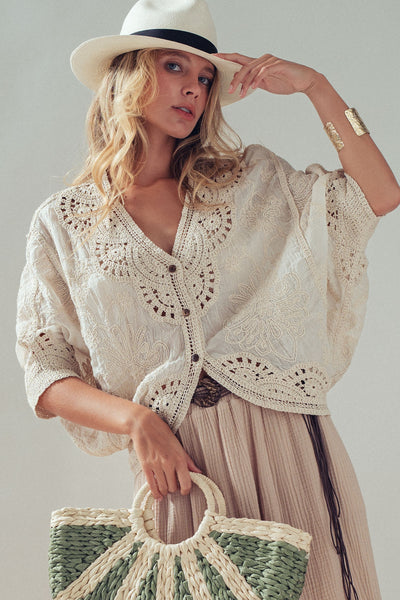 CROCHET LACE KIMONO, NATURAL