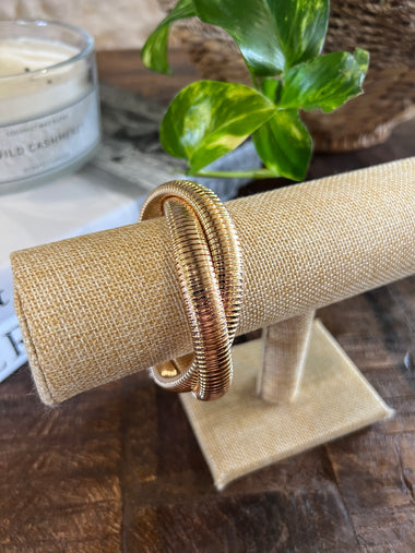 WATER RESISTANT 2 STRAND RIBBED TWISTED BRACELET, GOLD