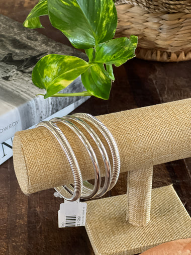 S/4 WATER RESISTANT BANGLE & RIBBED STRETCH BRACELETS, SILVER