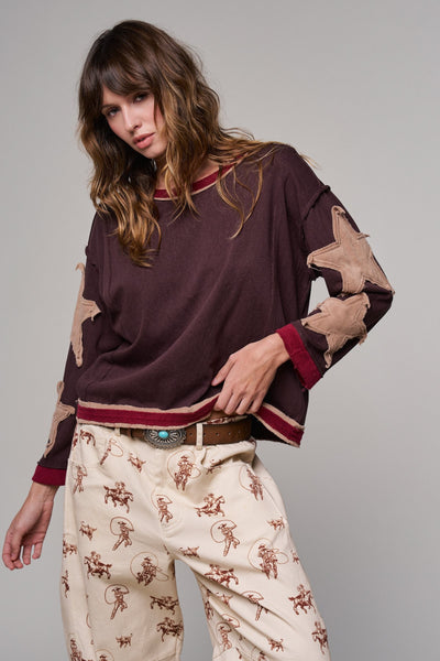 LONE STAR PATCHWORK TOP, BROWN
