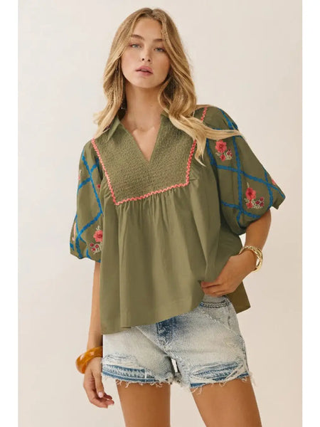 COTTON POPLIN TOP, THYME