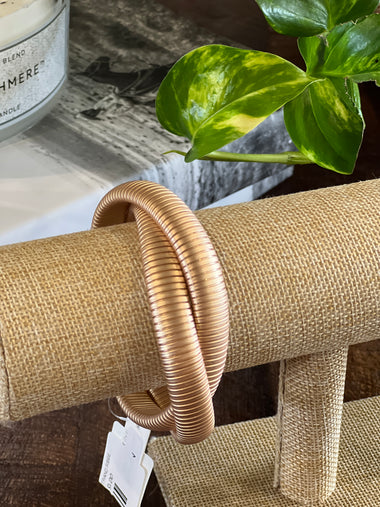WATER RESISTANT 2 STRAND RIBBED TWISTED BRACELET, MATTE GOLD