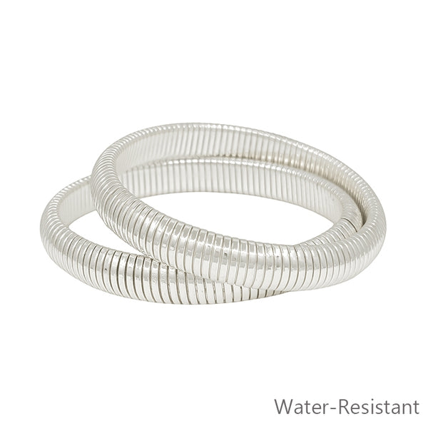 WATER RESISTANT RIBBED TEXTURED BRACELETS, SILVER