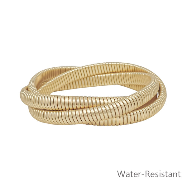 WATER RESISTANT 2 STRAND RIBBED TWISTED BRACELET, MATTE GOLD