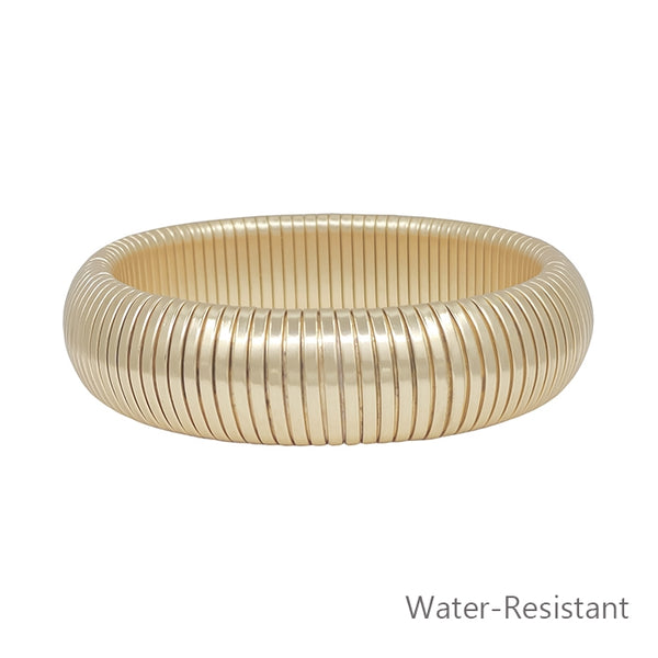 RIBBED METAL STRETCH BRACELET, MATTE GOLD