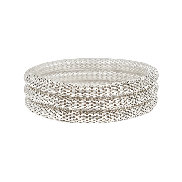 S/3 STRETCHED METAL CHAIN STRETCH BRACELETS, SILVER