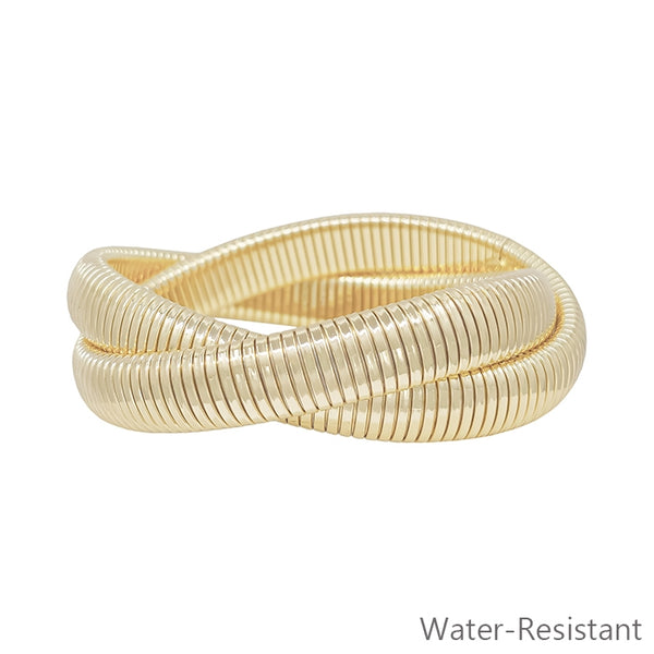 WATER RESISTANT 2 STRAND RIBBED TWISTED BRACELET, GOLD