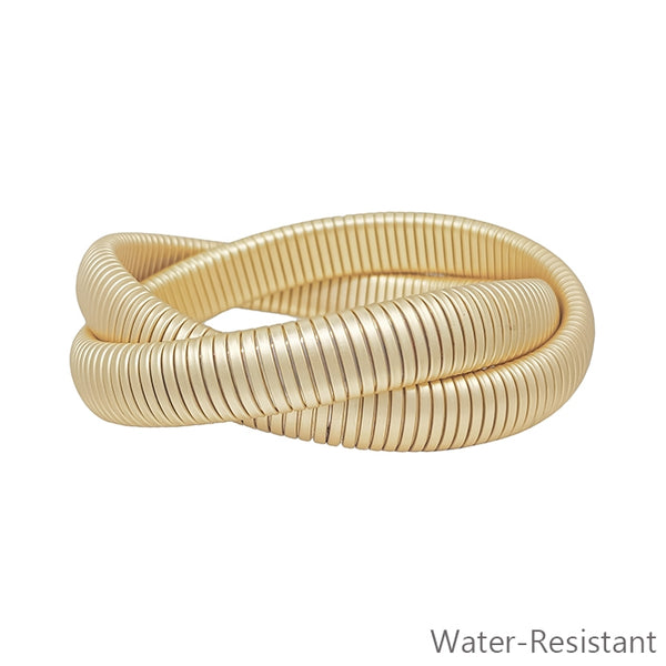 WATER RESISTANT 2 STRAND RIBBED TWISTED BRACELET, MATTE GOLD